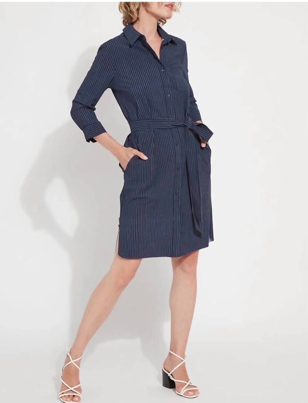 New Lysse Schiffer shirt dress navy blue stripe L $186